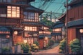 Japanese ancient architecture street in Japanese anime style