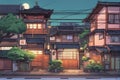 Japanese ancient architecture street in Japanese anime style