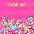 Japanese anime cosplay background. Cute kawaii characters and items Royalty Free Stock Photo