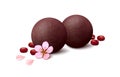 Anko paste in a ball shape with adzuki bean and cherry flower isolated on white background