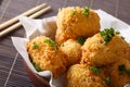 Japanese appetizer: potato korokke close up in a bowl. Horizontal