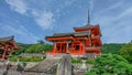 Japanese architecture, red temple with blue green roof Royalty Free Stock Photo