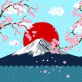 Japanese art mt.Fuji with the cherry blossom Royalty Free Stock Photo