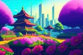 Japanese Art Pixel City Landscape