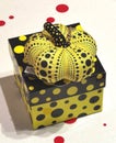 Japanese Artist Yayoi Kusama Polka Dot Design Pattern Miniature Yellow Pumpkin Sculpture Collectible Toy Fun Colorful Souvenir