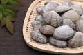 Japanese asari clams in a bamboo basket