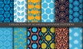 Japanese Asian spring traditional seamless patterns collection set in blue yellow colors