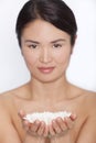 Japanese Asian Woman and White Chrysanthemum