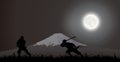 Japanese assassin, ninja, fighting, Fujiyama Royalty Free Stock Photo