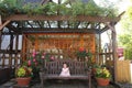 Japanese baby girl sitting on the bench Royalty Free Stock Photo