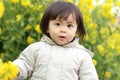 Japanese baby girl and yellow field mustard