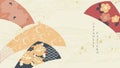 Japanese background with Asian traditional decoration pattern vector. Oriental banner design with fans art elements in vintage