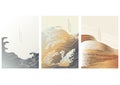 Japanese background with hand drawn wave in vintage style. Art landscape banner design