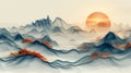 Japanese background with line wave pattern modern. Mountain layout design in oriental style. Abstractart template with