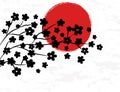 Japanese background with red sun and black flowers Royalty Free Stock Photo