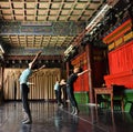 Japanese ballet dancers practice performance in an aciant temple in Japan