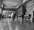 Japanese ballet dancers practice performance in an aciant temple in Japan