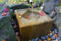 Japanese Bamboo Fountain with Stone Basin Royalty Free Stock Photo