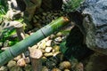 A Japanese Bamboo Water Fountain Shishi-Odoshi in Zen Garden Royalty Free Stock Photo