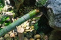 A Japanese Bamboo Water Fountain Shishi-Odoshi in Zen Garden Royalty Free Stock Photo