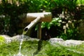 A Japanese Bamboo Water Fountain Shishi-Odoshi in Zen Garden Royalty Free Stock Photo