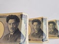 Japanese banknotes of 1000 yen and white background