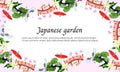 Japanese banner with a pattern of national symbols. Vector illustration in a flat style, frame for text, presentation, poster and