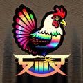 Japanese Bantam Chicken Animal Style Print Design Logo. Generative AI.