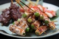 Japanese barbecue skewers assorted plate Royalty Free Stock Photo