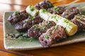 Grilled Beef `Yakitori`/Yakitori are grilled Beef skewers Royalty Free Stock Photo