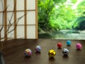 Japanese bells on the table. suzu on the table.Japanese style room. 3d illustration