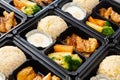 Japanese bento box, Japanese food lunch boxes in plastic packages. Fried rice with Teriyaki chicken Royalty Free Stock Photo