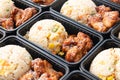 Japanese bento box, Japanese food lunch boxes in plastic packages. Fried rice with Teriyaki chicken Royalty Free Stock Photo