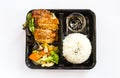 Japanese bento box, Japanese food lunch boxes in plastic packages. Rice with .Grilled Teriyaki Chicken Royalty Free Stock Photo