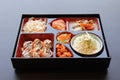 Japanese Bento Lunch .box of fast food with smoked eel and vegetable