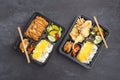 Japanese bento set with tonkatsu and tempura Royalty Free Stock Photo