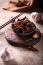 Japanese black fermented garlic on the table