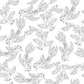 Japanese black and white seamless pattern with koi carps. Hand-drawn tropical fish. Vector endless texture