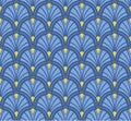 Japanese Blue Curl Fan Vector Seamless Pattern