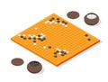 Japanese Board Game Go Concept 3d Isometric View. Vector