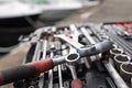 Boat maintenance scenery and tools Royalty Free Stock Photo