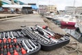 Boat maintenance scenery and tools Royalty Free Stock Photo