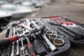 Boat maintenance scenery and tools Royalty Free Stock Photo