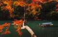 A Japanese boatsman in a ring of fire in Kyoto, Japan.