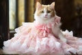 Japanese Bobtail Cat Dressed As A Princess At Work