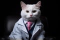 Japanese Bobtail Cat Dressed As A Scientist On Black Background