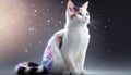 Japanese Bobtail Cat Medium Shot White Pink Blue Magical Fantasy Bokeh. Generative AI