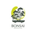 Japanese Bonsai Garden Tree Logo. Plant Silhouette Organic Icon Sign With Zen Circle. Creative Vector Illustration Royalty Free Stock Photo