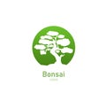 Japanese bonsai tree. Green round logo, tree icon. Bonsai silhouette vector illustration on isolated white background Royalty Free Stock Photo