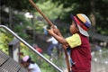 Japanese boy climbing on the wall Royalty Free Stock Photo